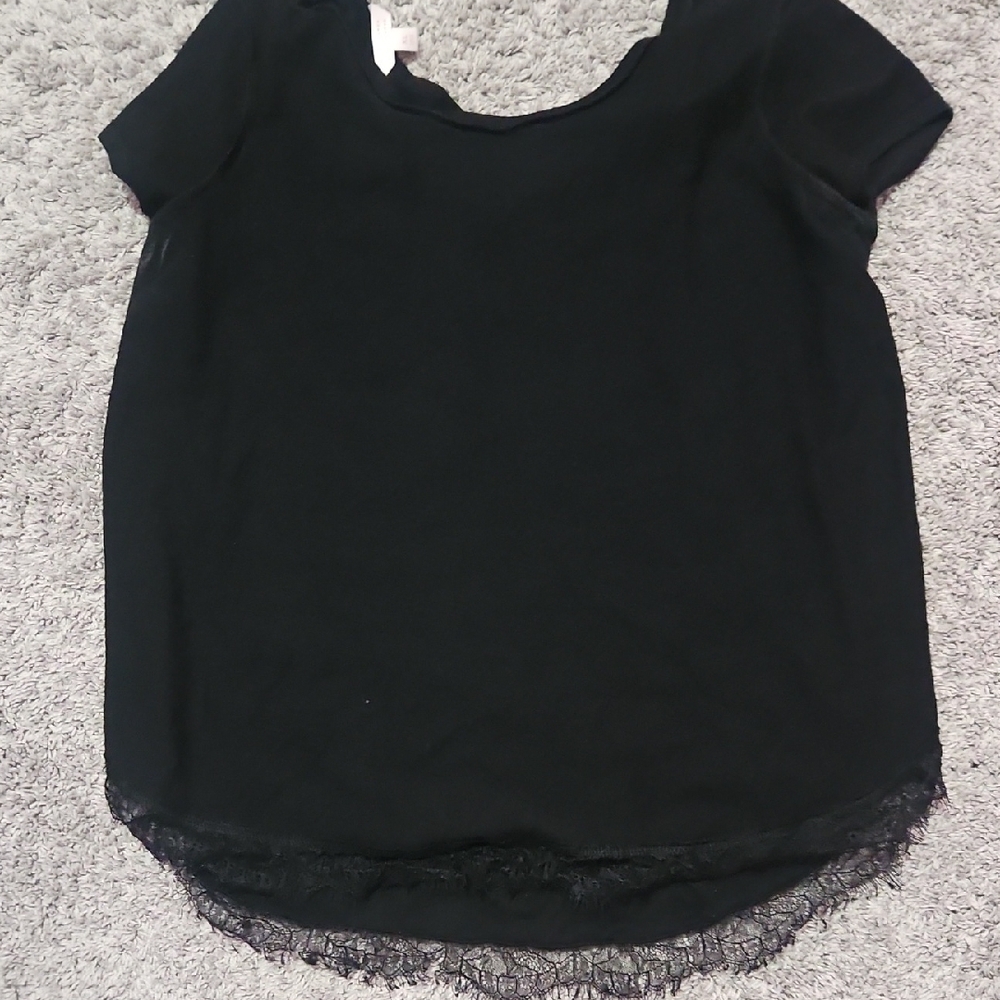 LC Lauren Conrad Elegant Black Lace Hem Women's Top
